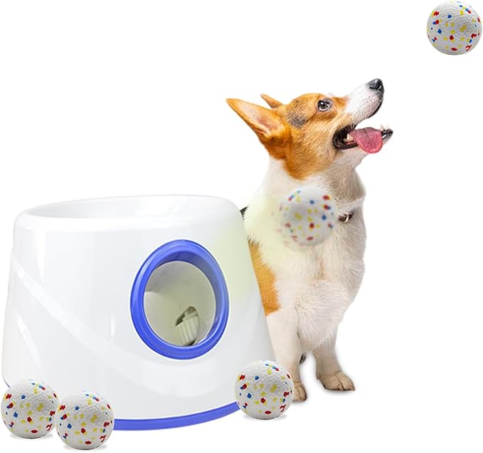 Dog Ball Thrower Launcher, Automatic Ball Launcher for Dogs, 3 Adjustable Distance Settings, Indoor Outdoor Interactive Toy, with 3 2.3-inch Balls, Small/Medium Sized Dog Thrower
