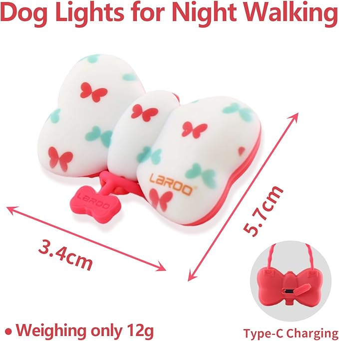 LaRoo Dog Collar Lights for Night Walking,USB-C Rechargeable Dog Lights，Only 12g for Small Dogs, 3 Modes Colored Lights,Waterproof LED Collar Charm for Nighttime Running,Pet Camping Essentials(Red)