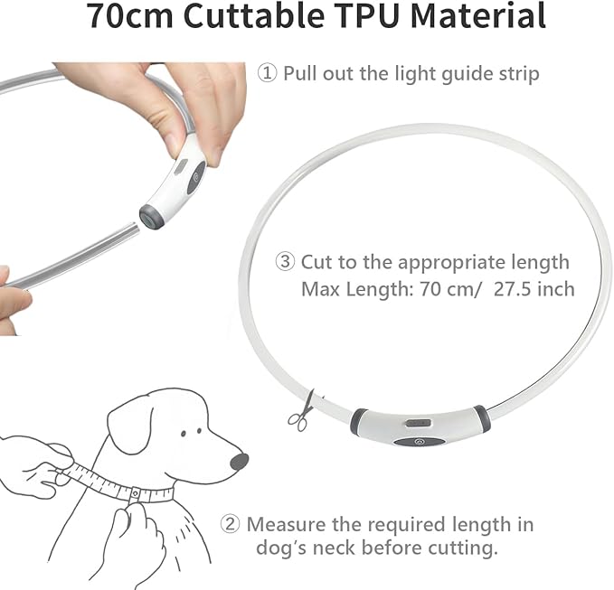 LED Dog Collar 7 Colors in 1, USB Rechargeable Waterproof Light Up Collar, 3 Flashing Mode for Night Walking Safety, TPU cuttable (70cm)