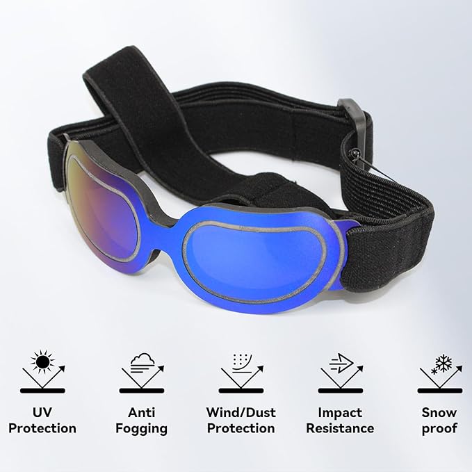 Namsan Dog Goggles Small Breed, Anti-UV Sunglasses for Dogs Small Breeds, Windproof Riding Dog Eye Protection, Yorkie Glasses with Elastic Straps, Easy Put-on/Adjustable, Bright Blue