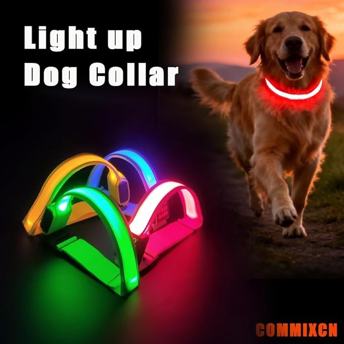 COMMIXCN 2 Pack LED Dog Collar, Light Up Reflective Collar for Small Medium Large Dogs, Universal Use with Standard Buckle, Adjustable for Night Walking Hiking Camping Outdoor (Red)
