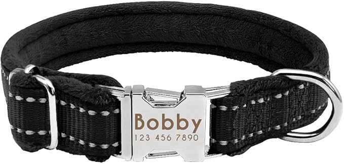 Dog Collar Personalized Reflective Large Dog Collars Nylon Adjustable Costomized Collar for Small Medium Big Dogs Pet Pitbull Black L