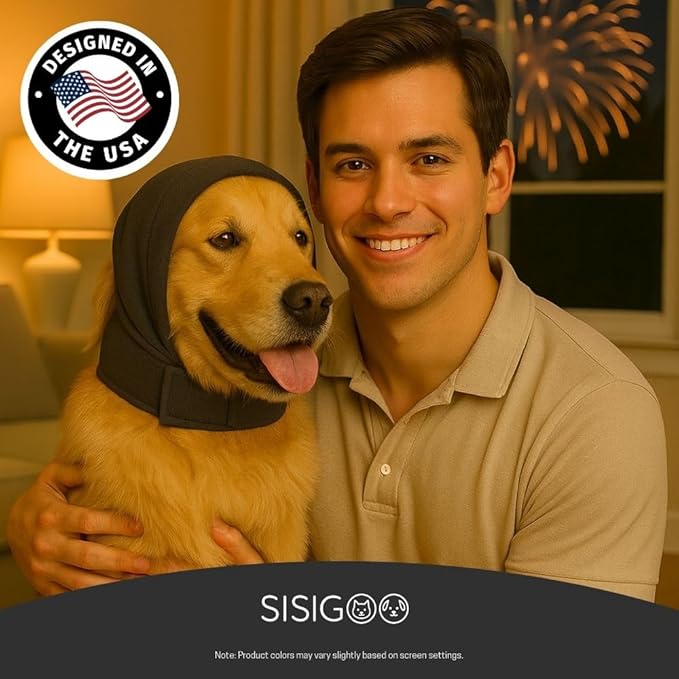 Dog Calming Hoodie – No Shake Ear Wraps for Dogs – Adjustable Dog Ear Muffs for Noise Protection – Ear Wrap Head Cover for Anxiety Relief, Hematoma, Grooming & Force Drying (Dark Gray, L)