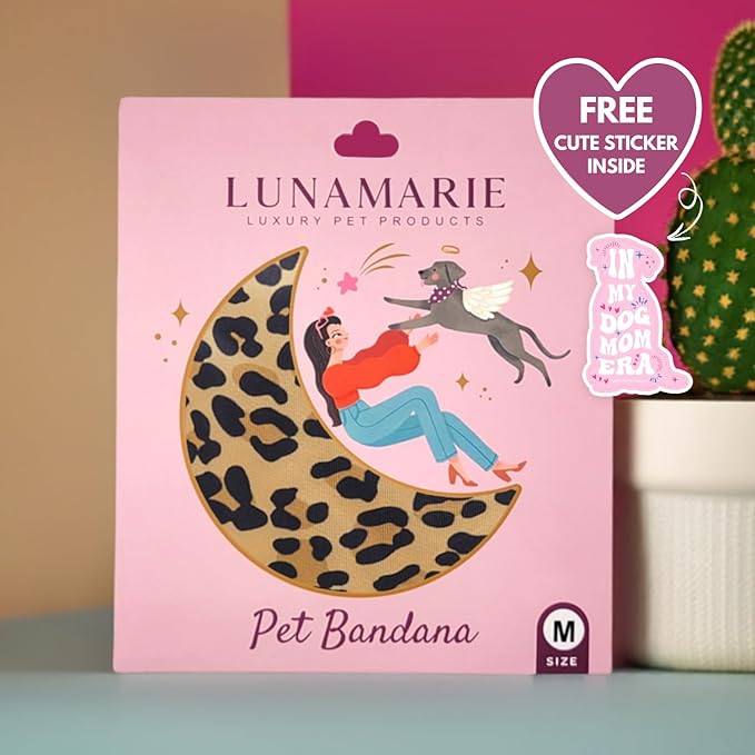 LunaMarie - Luxury Dog Bandanas - Cute Leopard Designs | Premium & Soft Poly Fabric | 100% Handmade Adjustable Shape Animal Print Pet Scarfs Small, Medium, Large (Leopard, Large)
