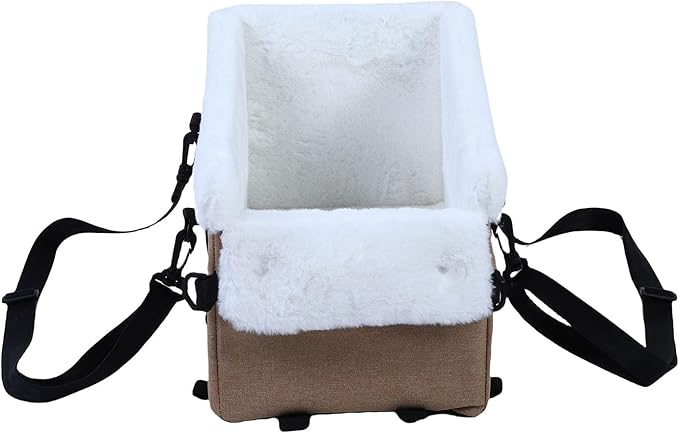 Center Console Dog Car Seat, Soft Pet Car Seat for Small Dogs, Pets Cats Armrest Middle Console Travel Carrier for Trucks SUVs (Khaki)