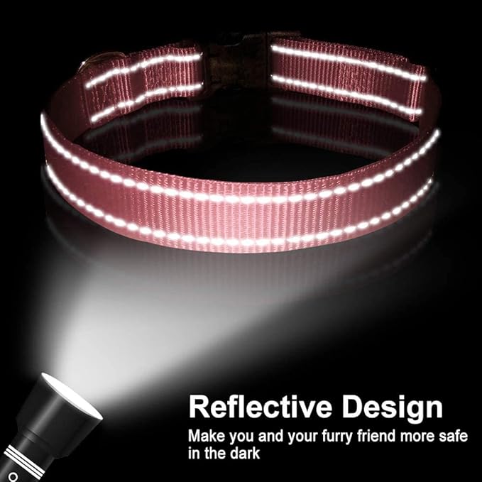 FunTags Reflective Dog Collar, Sturdy Nylon Collars for Small Girl and Boy Dogs, Adjustable Dog Collar with Quick Release Buckle, Neon Pink