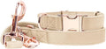 Soft Leather Dog Collar and Leash (6.6') Set - Stylish Rose Gold Heavy Duty Metal Buckle, 4 Adjustable Lengths Leash for Small Medium Large Dogs - Comfortable & Easy to Clean Beige L(15.4"-24.8")