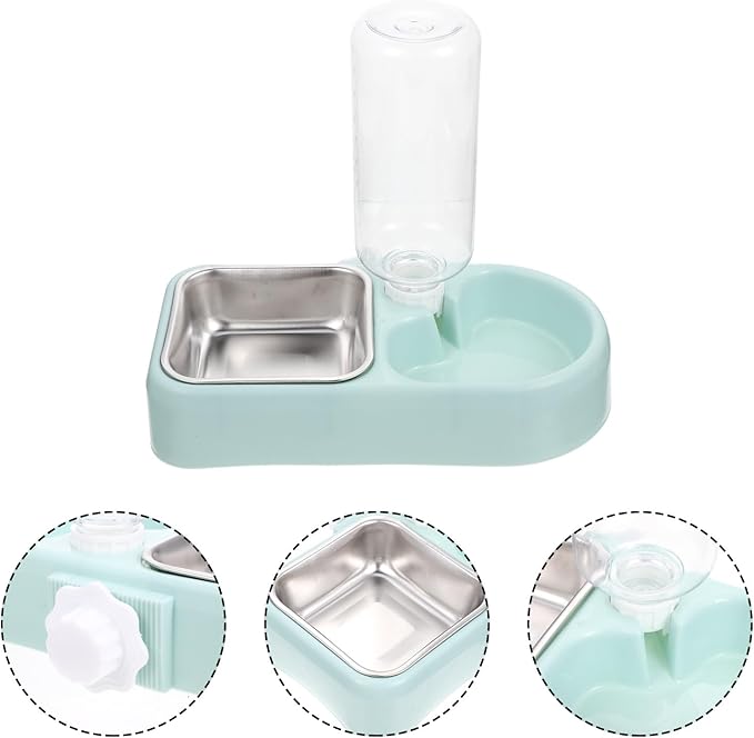 BESTonZON Hanging Automatic Pet Water and Food Bowl Set, Detachable Anti-Fall Dog Feeder with Cage Mount, Blue Dual Elevated Bowls for Cats and Dogs