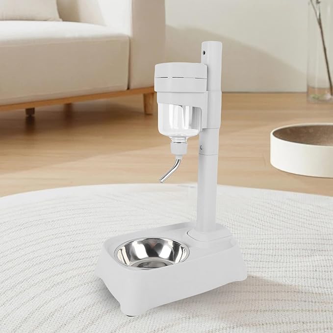 Asixxsix Pet Standing Water Dispenser, Height Adjustable Standing Pet Water Dispenser and Food Bowl, 500ml Automatically Feeding Water, Cat Dog Water Feeder Bottle (Elegant Gray)