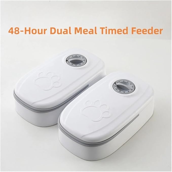 Pet Automatic Feeder Timed Quantification Separate Bowls for Dry Wet Feeding Easy to Clean Short-Distance Travel Home Use(Dual Meal Gray)