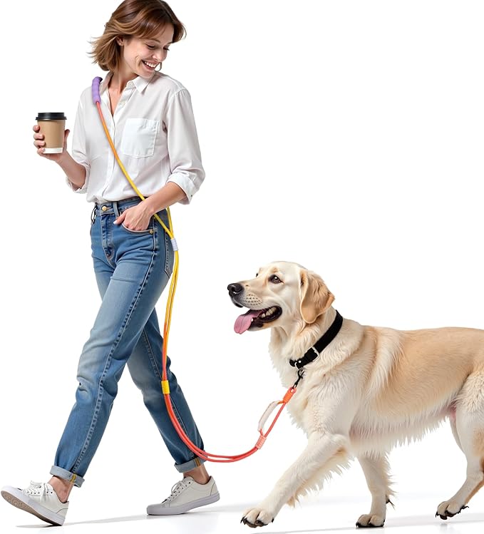 Hands Free Dog Leash Dual Handle, Wearable Leashes for Dog, Padded Waist Belts and Rotating Metal Clip,for Small Medium Large Dogs (18+ lbs) Walking Training Running (Yellow-Orange, 5.5 FT)