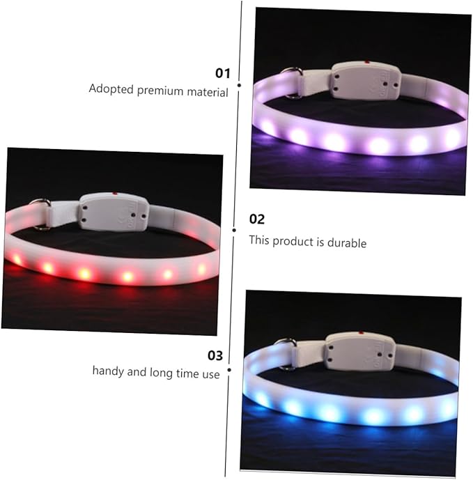 LED USB Rechargeable Dog Collar White Flashing Pet Dog Collar Safe Walking Outdoor Use