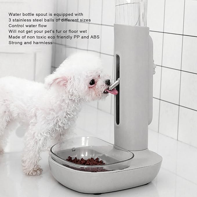 Luqeeg 680ml Pet Standing Water Dispenser, Automatic Food and Water Feeder for, Detachable Pet Drinking Feeder for Puppy Kitten Rabbit and Small Pets, Height Adjustment