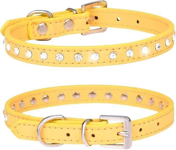 Serijoars Puppy Dog Collar with Crystal Diamond Colorful Bling Girl Puppy Small Dog Cat Collars (XS, Yellow)