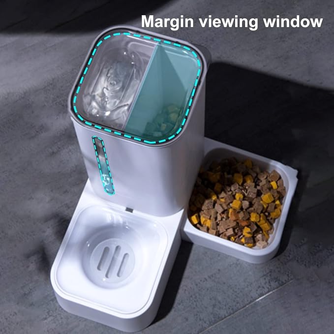 Vermon Automatic Dog Cat Feeder, Multipurpose Easy Cleaning Plastic Dog Food Container, Pet Automatic Drinking Feeding Bowl for Small Dogs Cats Grey