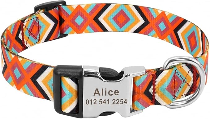 Fashion Custom Dog Collar Nylon Print Personalized Pet Collar Puppy Dog ID Collars Free Engraved ID for Small Medium Large Dogs 147 Orange 30 to 42 cm