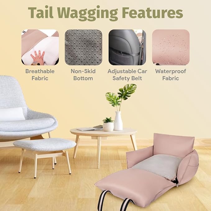 Pet Carrier & Booster Seat for Small & Medium Dogs Up to 30 Lbs | Waterproof, Easy to Carry Dog Car Bed with Handles & Storage, Pink