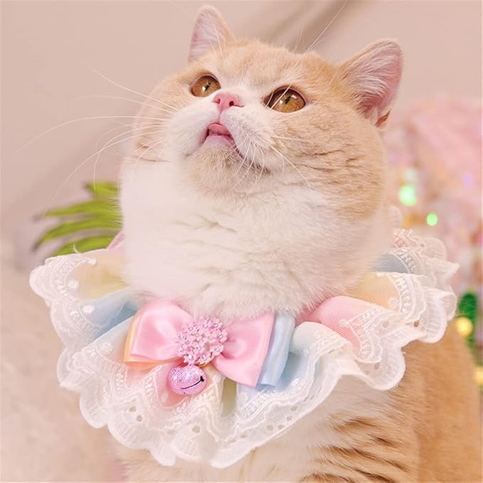 Lace Cute Cats Bandana Collar Rainbow Jewelry Dog Bibs Bows Pet Necklace Cute Kitty Puppy Accessories for Gifts