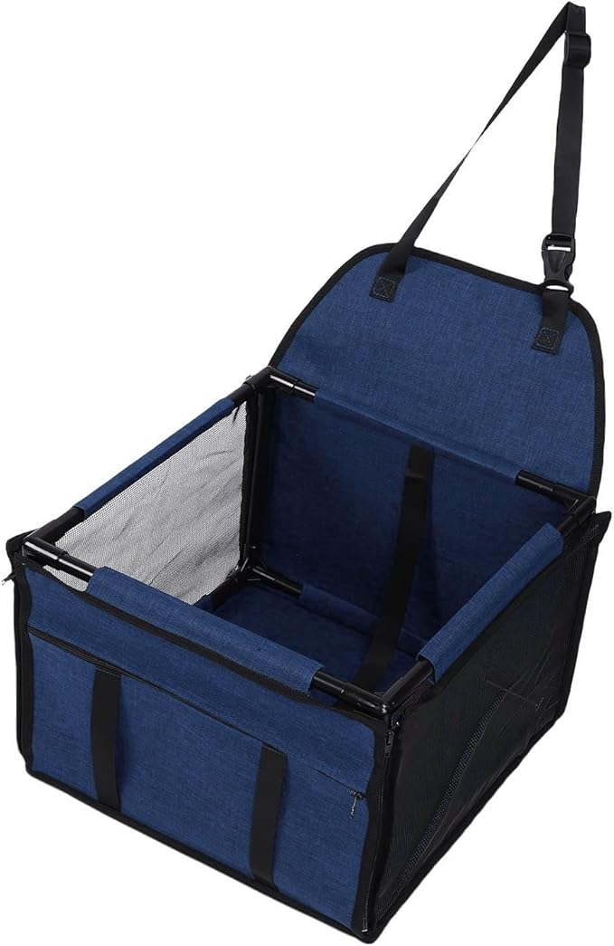 Dog Car Seat, Water Proof Foldable Portable Pet Travel Seat with Large Capacity & Oxford PVC, Ideal for Medium & Large Dogs (Dark Blue)