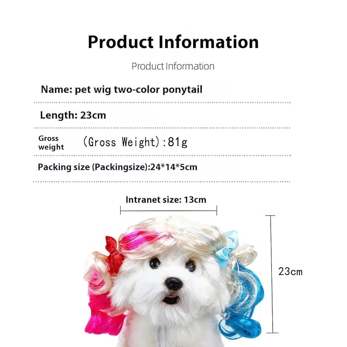 Pet Wig for Dogs and Cats, Realistic Adjustable Costume Wig with Simulated Hair for Small Medium Large Pets, Halloween Cosplay Party Photo Shoot Fun Accessory (Red)