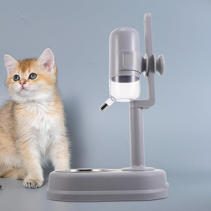 Dual-Function Pet Feeder with Automatic Dog Water Dispenser, Stainless Steel Bowl, Detachable Food and Water Station for Dogs and Cats, Suitable for Home and Kennel Use