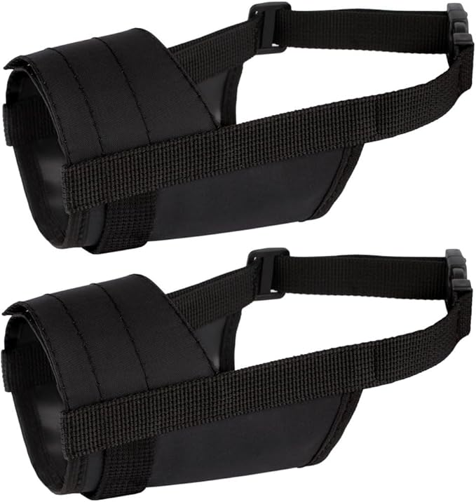 CollarDirect Nylon Dog Muzzle - Adjustable Soft Breathable Nylon Dog Mouth Guard Cover for Small, Medium and Large Dogs, Anti Chewing, Barking & Biting (2 Black, L/XL)