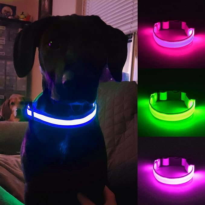 Third led Dog Collar,USB Rechargeable Light Up Dog Collars,3modes,Waterproof Dog Lights for Night Walking,Make Pet Visible and Safety for Night Walking，for Small Medium Large Dogs