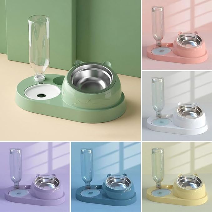 2-in-1 Water Dispenser Automatic Storage Pet Dog Food Container with Waterer Feeder(-Blue)