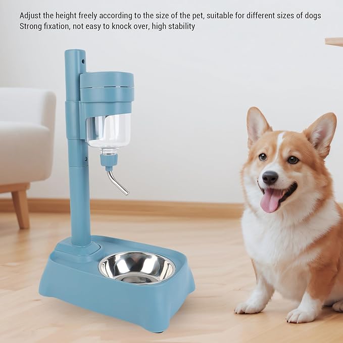 Pssopp Height Adjustable Cat Dog Water Feeder Bottle, Intelligent Stylish and Functional Design Automatic Pet Standing Water Dispenser for Small Animal(Grey 500ml) (Lake Blue)