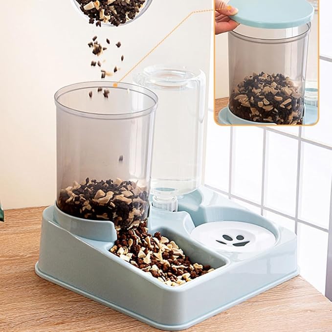 Pet Automatic Waterer Cats Feeder Food Container Bowl Automatic Water Fountain 2 in 1 Pet Large Dog Water Feeder (Green Transparent)
