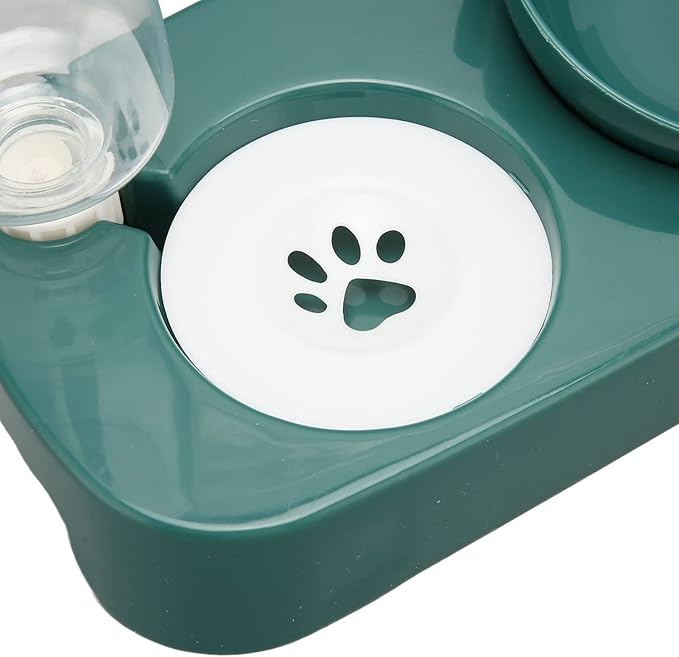 Dog Cat Bowl with Automatic Water Dispenser Bottle, Automatic Water Feeder Food Dish Set Cat Food Water Bowl Set for Dogs Cats (Dark Green)
