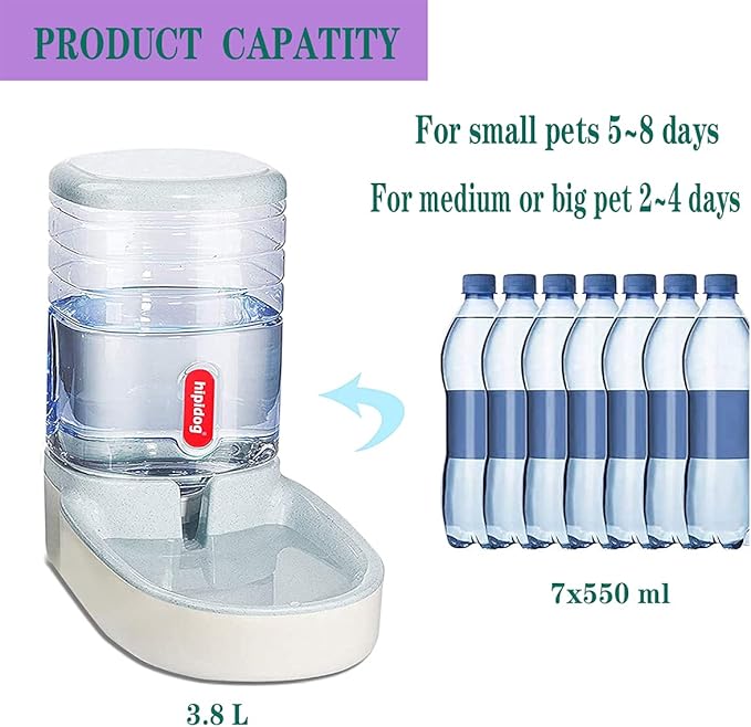 Automatic Feeders and Waterer Dog Cat Food Feeder Water Dispenser Gravity Food and Water Dispenser Automatic Food Dispenser for Small Large Pets Grey