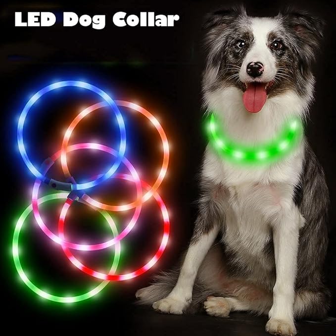 BSEEN Light Up Dog Collars - Silicone LED Dog Collar, Cuttable Lighted Puppy Collar, Glowing Dog Walking Lights for Small Medium Large Collars (Green)