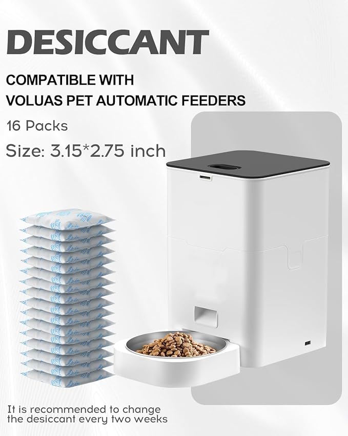 16 Packs Pet Food Desiccant Bag Compatible with Voluas Automatic Pet Feeders, Desiccant Packs Replacement for Dog Treat Container/Automatic Pet Feeder, Keep Pet Food Fresh, Individually Packaged