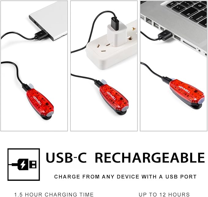 USB-C Rechargeable LED Safety Lights (2 Pack) - Clip on Strobe Running Lights for Runners, Joggers,Walkers,Kids,Dogs,Bike Tail Lights - High Visibility Accessories for Reflective Gear
