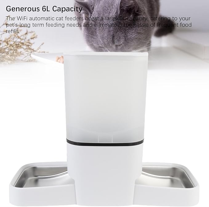 Zerodis Smart Pet Food Dispenser with Generous 6L Capacity, Remote Feeding Control, Timed Feeding for Indoor Pets