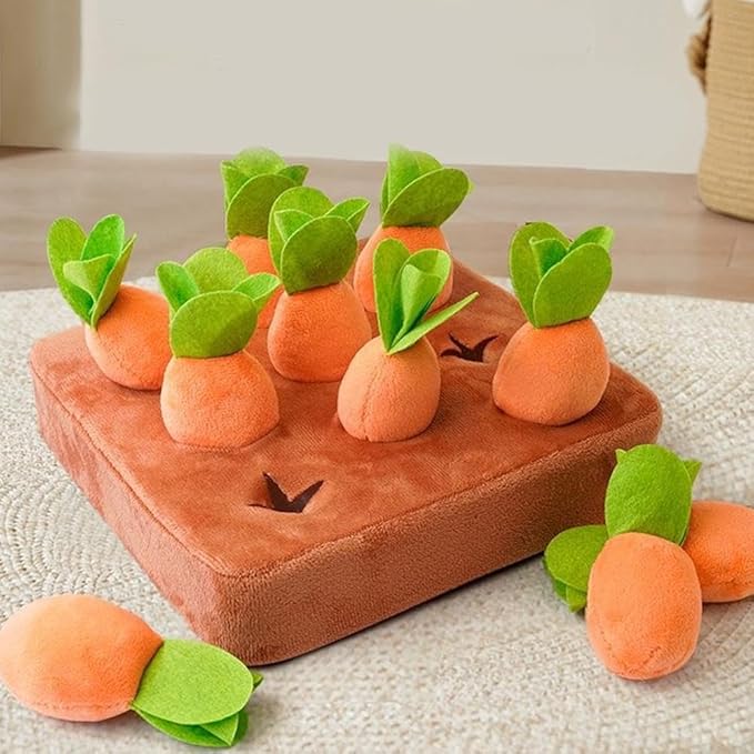 Carrot Garden Dog Toy | Snuffle Mat for Slow Feeding & Brain Training, Interactive Puzzle Toy with 9 Carrots for Puppies & Small Dogs, Indoor Enrichment Game to Relieve Boredom & Anxiety