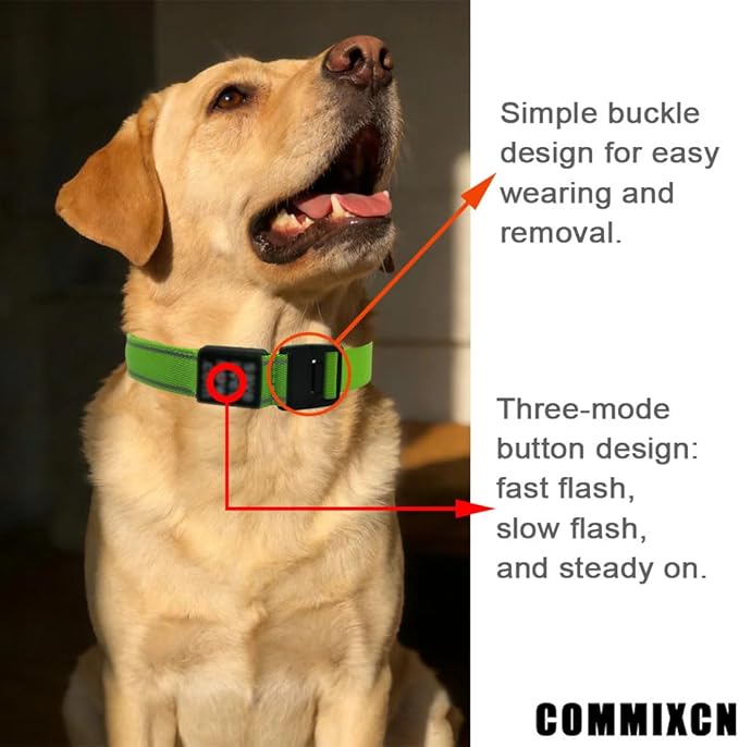 COMMIXCN Green LED Light Up Dog Collar, High Visibility Reflective Pet Collar, Adjustable Universal for Dogs & Humans, for Large Medium Small Dogs