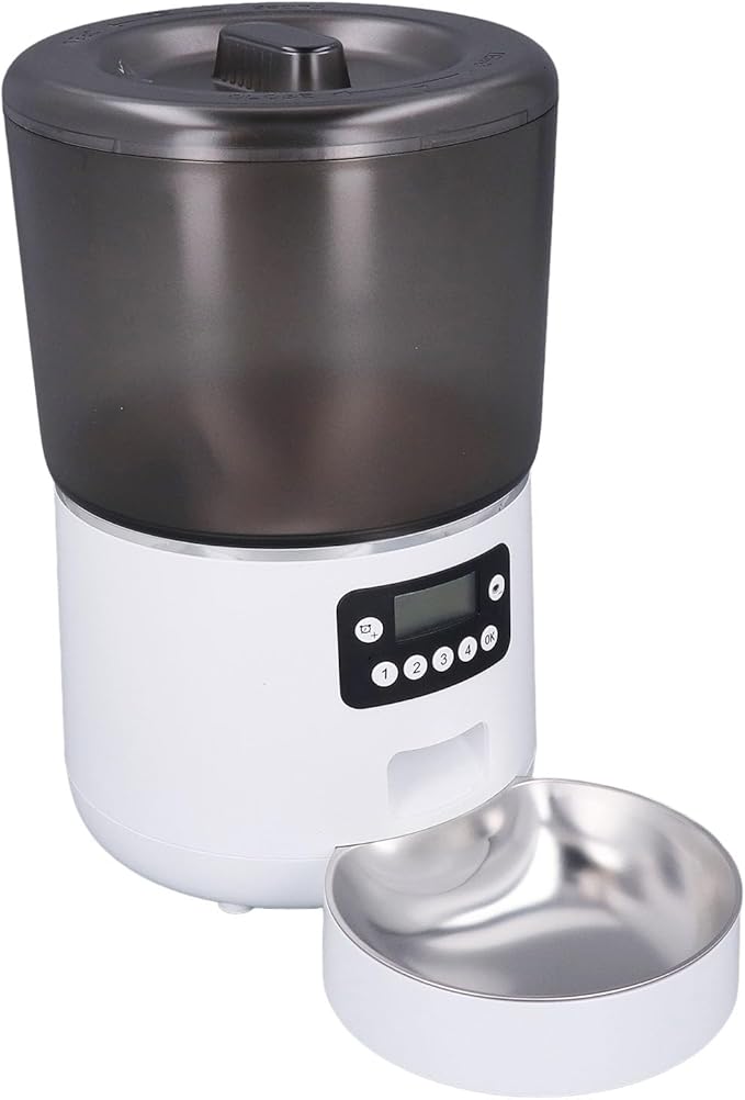 4L Automatic Pet Dry Food Feeder, Translucent Bucket Food Grade Material Easy to Cleanup Smart Timed Food Dispenser for Indoor Pets (US Plug)