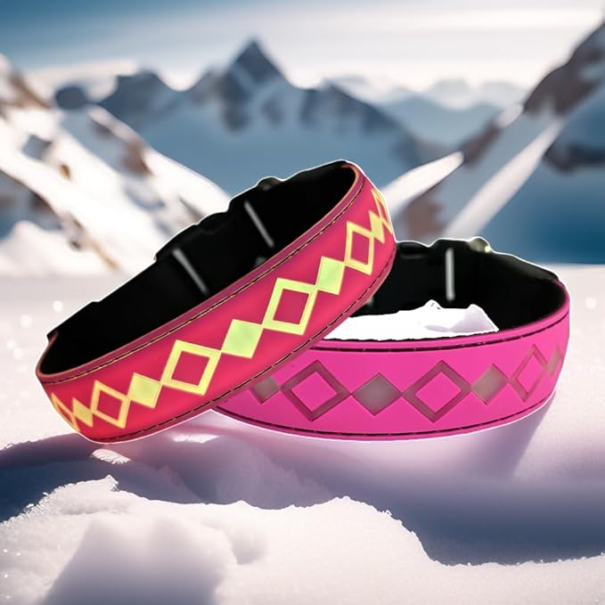 LED Dog Collar with ID Tag, 15 Light Modes, Waterproof Silicone, Night Safety (Pink, XL(19.7-23.6"))