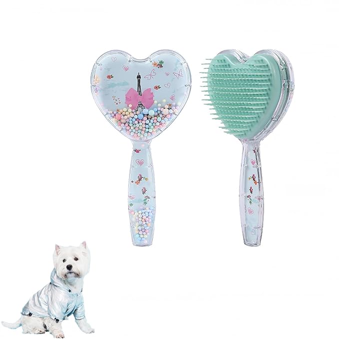 Soft Dog Brush for Small Dogs - Gentle Puppy Massaging Brush for Shih Tzus, Yorkies, Maltipoos, Maltese, Cats & Rabbits - Love Shape Design for All Hair Types (Blue)