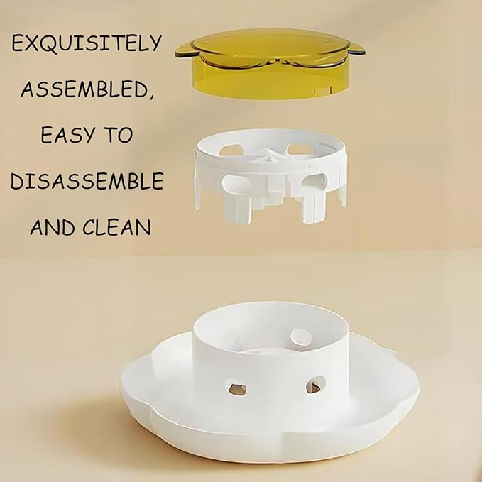 Interactive Pet Press-to-Feed Dispenser, White and Yellow, PET Material, 10.3 x 7.2 x 21.5 inches, Automatic Feeding Bowl with Stand, Indoor Dog Treat Feeder (Yellow)
