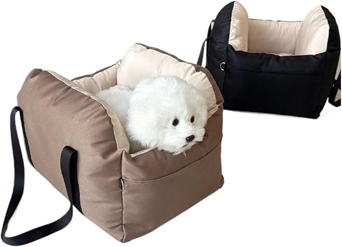 Portable Dog Car Seat Bed Booster Washable Home Cat Nest With Storage Pockets Soft Nest For Small Dogs And Cats Puppy(Brown)