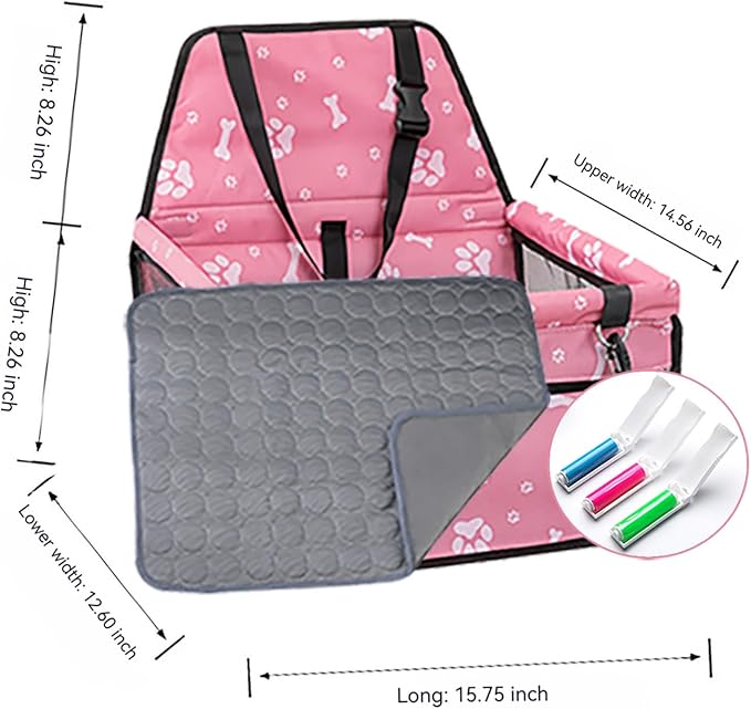 Dog Car Seat,Pet Booster Seat,Pet Travel Bed for Medium Dogs Small Dogs Under 25 with Pet Hair Brush and Cooling Pad (Pink)
