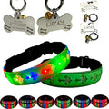 LED Dog Collar with ID Tag Set, Glowing Cross Pattern, Multiple Colors, Silicone Material (Green Pro, M(11.8-15.7"))