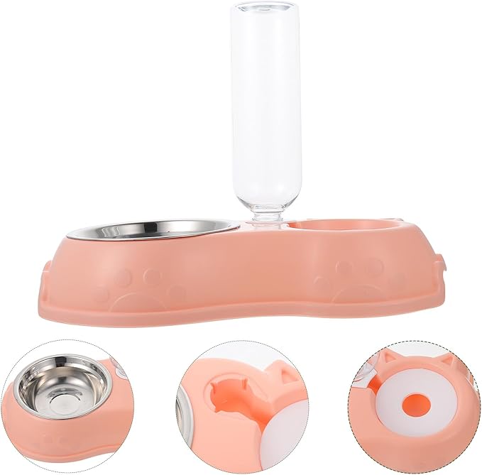 Beaupretty Automatic Dual Pet Feeder and Water Dispenser for Cats and Dogs, Pink Dual-Bowl Feeding Tool with Automatic Water Supply, Suitable for Home Use and Pet Feeding