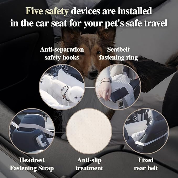 Celebrity Dog Car Seat – Durable Booster for Small, Medium & Large Dogs, Eco-Friendly Fabric & Artificial Leather, Detachable Washable Cushion, Travel & Safety (Natural Beige, L)