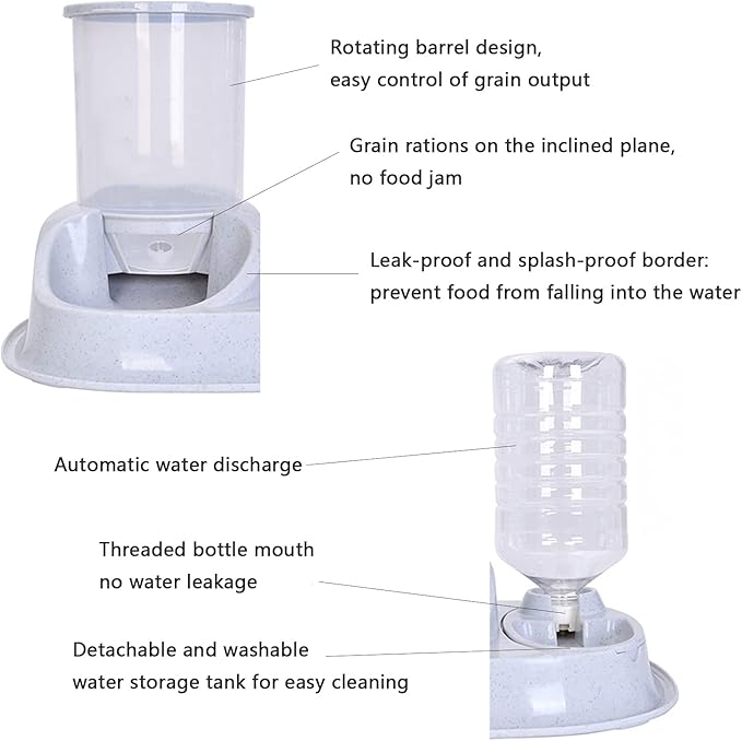 Automatic Gravity Dog Feeder, 2 in 1 Large Capacity Separated Rotatable Dog Food and Water Dispenser for Small Medium Cats, Dogs, Puppies and Rabbits