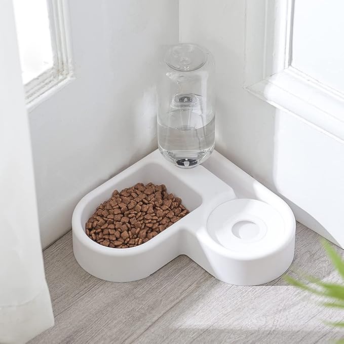 Kisangel Automatic Pet Water Feeder and Food Bowl Non-Spill Design for Cats and Dogs Convenient and Practical Drinking Tool Smooth for Easy Cleaning White