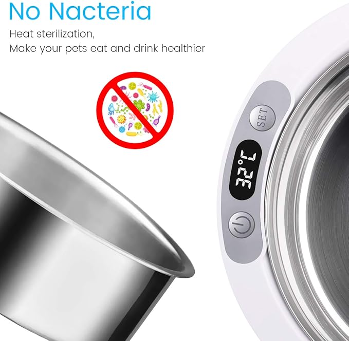 Beacon Pet Heated Bowl 1.5L - Winter Dog and Cat Food Container, Constant Temperature Water Feeder, Automatic Stainless Steel Cage Feeder